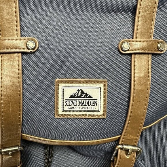 Steve Madden Barnett Avenue Travel Backpack Black Fabric Brown Leather READ - Picture 3 of 9